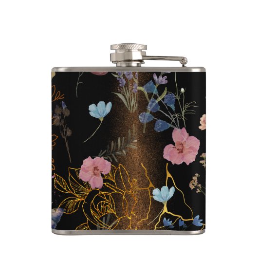 Butterfly Garden Wedding Black Flachmann (Rückseite)