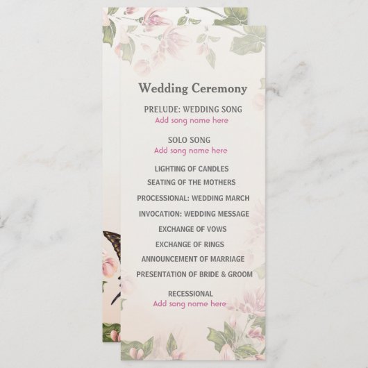 Butterfly Garden Wedding Program Programm (Vorne/Hinten)