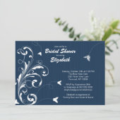 Butterfly geblüht Brautparty Invite Blue Einladung (Stehend Vorderseite)