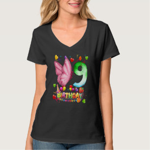 Butterfly Geburtstag 9 Jahre Alte Kinder 9th Butte T-Shirt