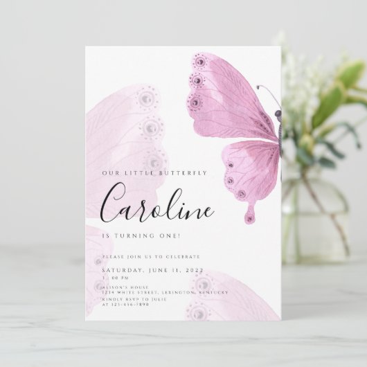Butterfly-Geburtstag Einladung (Stehend Vorderseite)