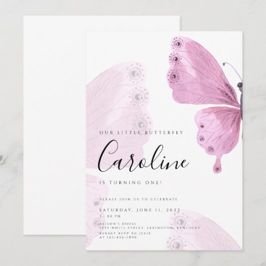 Butterfly-Geburtstag Einladung (Vorne/Hinten)