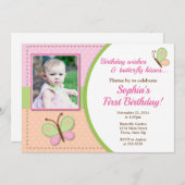 Butterfly Geburtstag Einladung 1. Geburtstag (Vorne/Hinten)