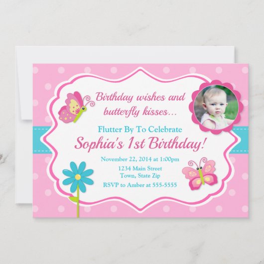 Butterfly Geburtstag Einladung 1. Geburtstag (Vorderseite)