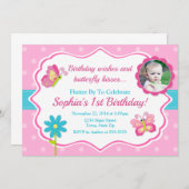 Butterfly Geburtstag Einladung 1. Geburtstag (Vorne/Hinten)