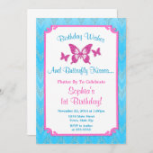 Butterfly Geburtstag Einladung Rosa 1. Geburtstag (Vorne/Hinten)