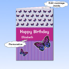 Butterfly-Geburtstag individuelle Name modern Karte