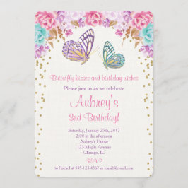 Butterfly-Geburtstagseinladung, rosa lila Gold Einladung