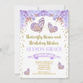Butterfly-Geburtstagseinladungen, lila Goldmädchen Einladung (Vorderseite)