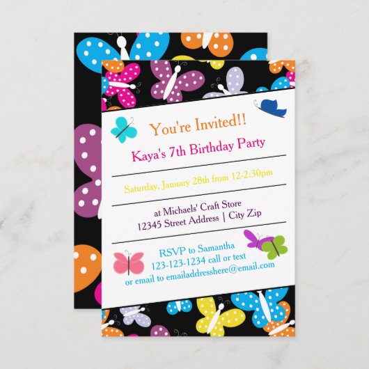 Butterfly Geburtstagsparty - 3x5 Einladung (Vorne/Hinten)