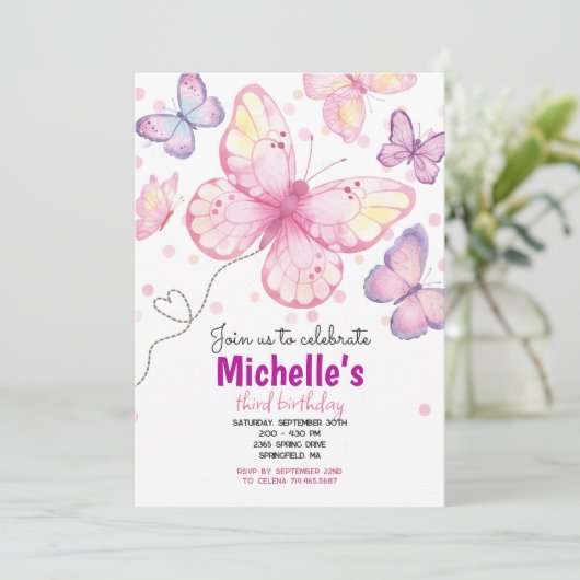 Butterfly Geburtstagsparty Einladung (Stehend Vorderseite)