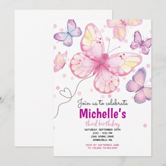 Butterfly Geburtstagsparty Einladung (Vorne/Hinten)
