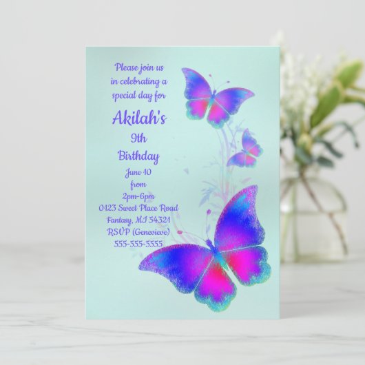 Butterfly Geburtstagsparty Einladung (Stehend Vorderseite)