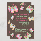 Butterfly Geburtstagsparty Einladung Pink & Brown (Vorne/Hinten)