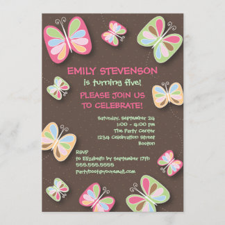 Butterfly Geburtstagsparty Einladung Pink & Brown