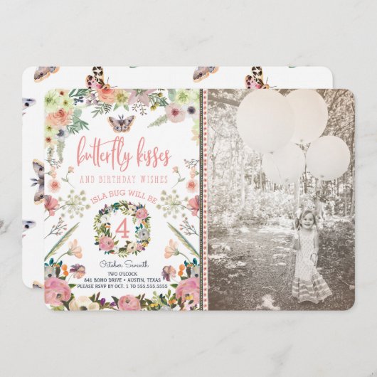 Butterfly Geburtstagsparty Einladungen für ein Mäd (Vorne/Hinten)
