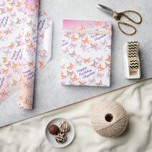 Butterfly Geburtstagsparty Kinder farbenfroh Geschenkpapier