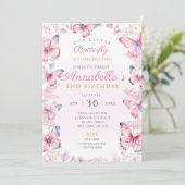 Butterfly Geburtstagsparty lädt rosa Schmetterling Einladung (Stehend Vorderseite)