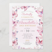 Butterfly Geburtstagsparty lädt rosa Schmetterling Einladung (Vorne/Hinten)