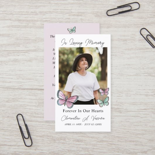 Butterfly-Gedenkkarte für das Gebet Visitenkarte (Vorderseite/Rückseite Beispiel)