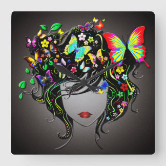 Butterfly Girl 1&1A Uhrenoptionen Quadratische Wanduhr