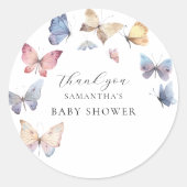 Butterfly Girl Baby Shower Watercolor Invitation Runder Aufkleber (Vorderseite)
