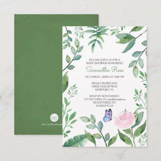 Butterfly Girl Babydusche einladen, Rosa Einladung (Vorne/Hinten)