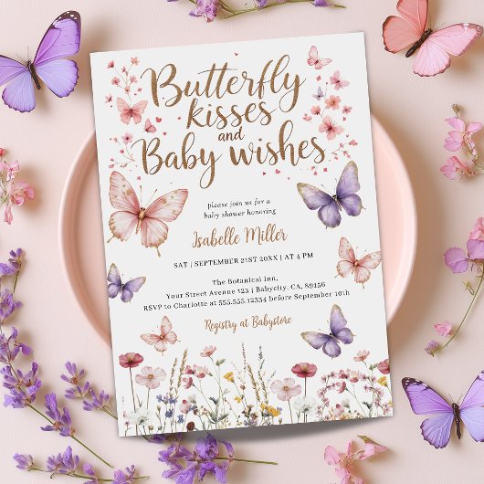 Butterfly Girl Babydusche Lila Blumenrosa Einladung