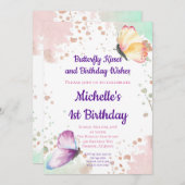 Butterfly Girl Einladung zum 1. Geburtstag (Vorne/Hinten)