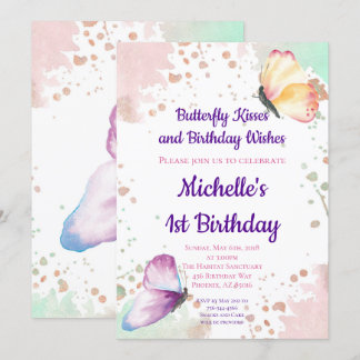 Butterfly Girl Einladung zum 1. Geburtstag