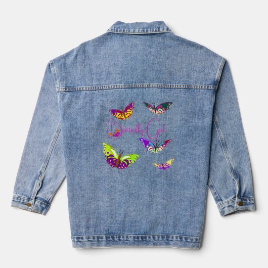 Butterfly Girl - farbenfrohe Schmetterlinge Jeansjacke (Rückseite)