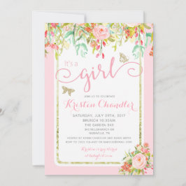 Butterfly Girl Floral Garden Punkt Babydusche Einladung