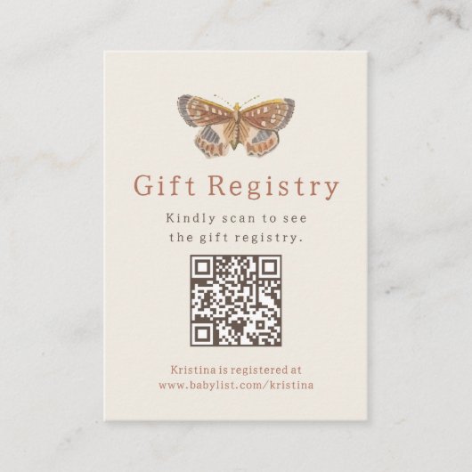 Butterfly Girl Geschenk Registry Baby Dusche Begleitkarte (Vorderseite)