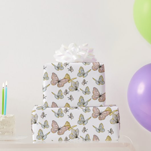 Butterfly Girl Pastel Pink Blue Yellow Hübsch Geschenkpapier (Partygeschenke)