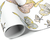Butterfly Girl Pastel Pink Blue Yellow Hübsch Geschenkpapier (Rolleneckpunkt)
