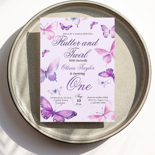 Butterfly Girls 1. Geburtstag Einladung