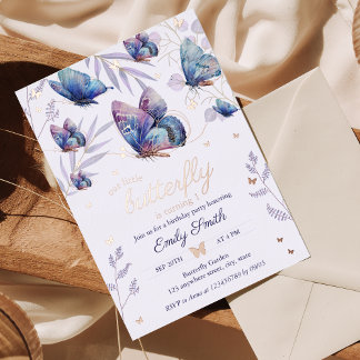 Butterfly Girl's 1. Geburtstag Folieneinladung