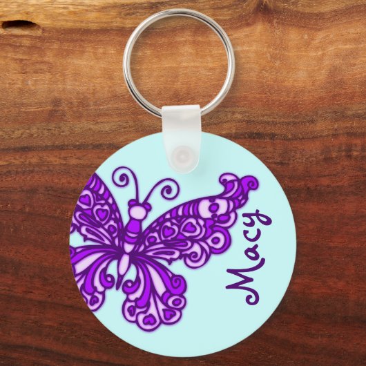 Butterfly Girls lila blauer Himmel Name Schlüssela Schlüsselanhänger (Vorderseite)