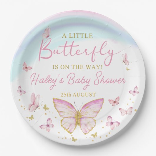 Butterfly Girls Pink Babydusche Papierplatte Pappteller (Vorderseite)