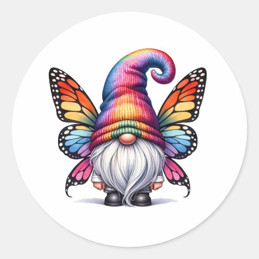 Butterfly Gnome Fantasy Runder Aufkleber (Vorderseite)