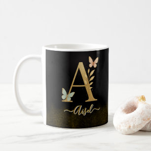 Butterfly Gold "A" Monogram Coffee Tasse