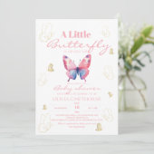 Butterfly Gold Baby Girl Dusche Einladung (Stehend Vorderseite)
