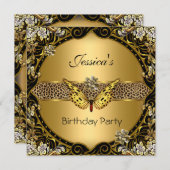 Butterfly Gold Black Leopard Geburtstagsparty Einladung (Vorne/Hinten)