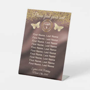 Butterfly Gold Glitzer, Foil Tischnummer Zeichen Sockelschild