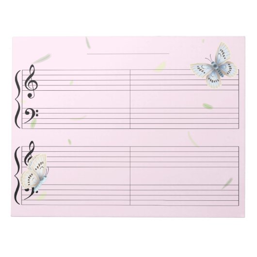 Butterfly Grand Staff Extra Wide Rule Kids Music Notizblock (Vorderseite)