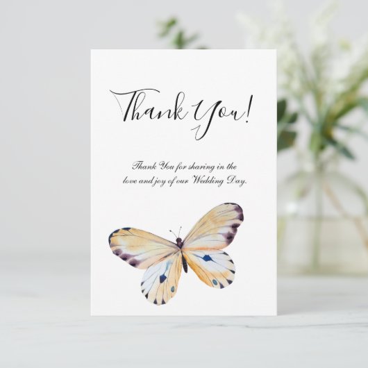 Butterfly & Greenery Flat Danke Karte (Stehend Vorderseite)