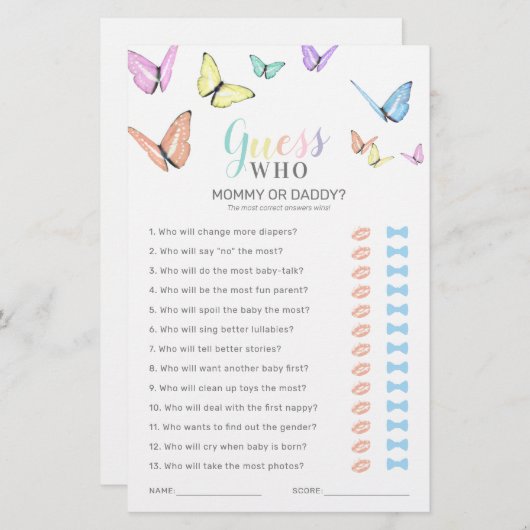 Butterfly Guess Who Baby Showspiel (Vorne/Hinten)