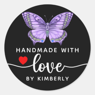 Butterfly Handmade mit Liebe Black Runder Aufkleber