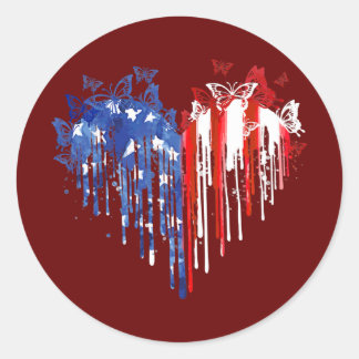 Butterfly Heart American Flag 4. Juli Runder Aufkleber