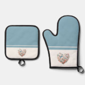 Butterfly Heart Blue White Ofenhandschuh & Topflappen-Set (Vorderseite)